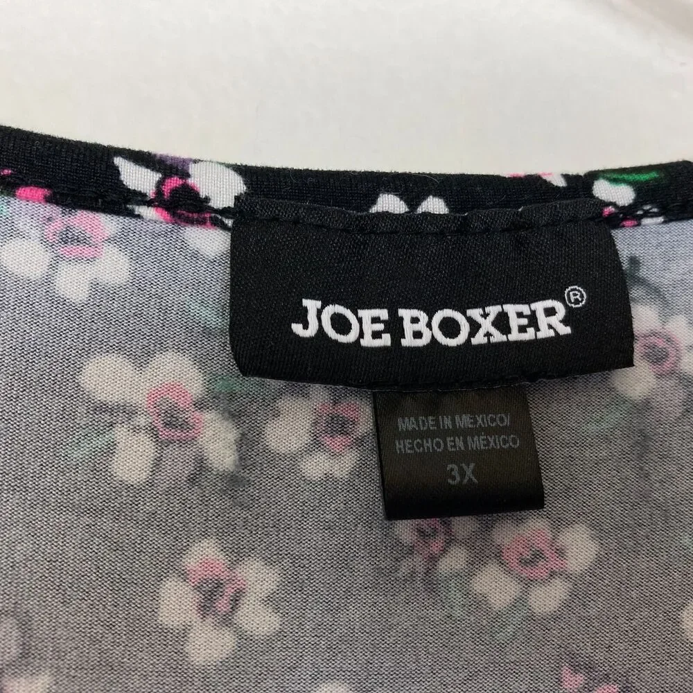 Joe Boxer Women’s Faux Wrap Dress Size 3X Black Pink Floral Knee/Short Soft Knit